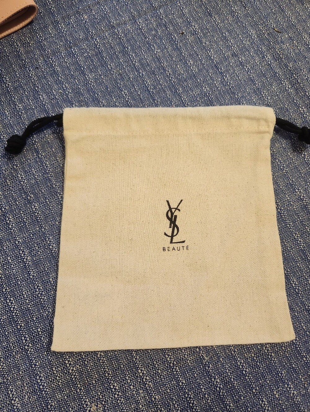 Yves Saint Laurent Cream Canvas Pouch with Black Logo